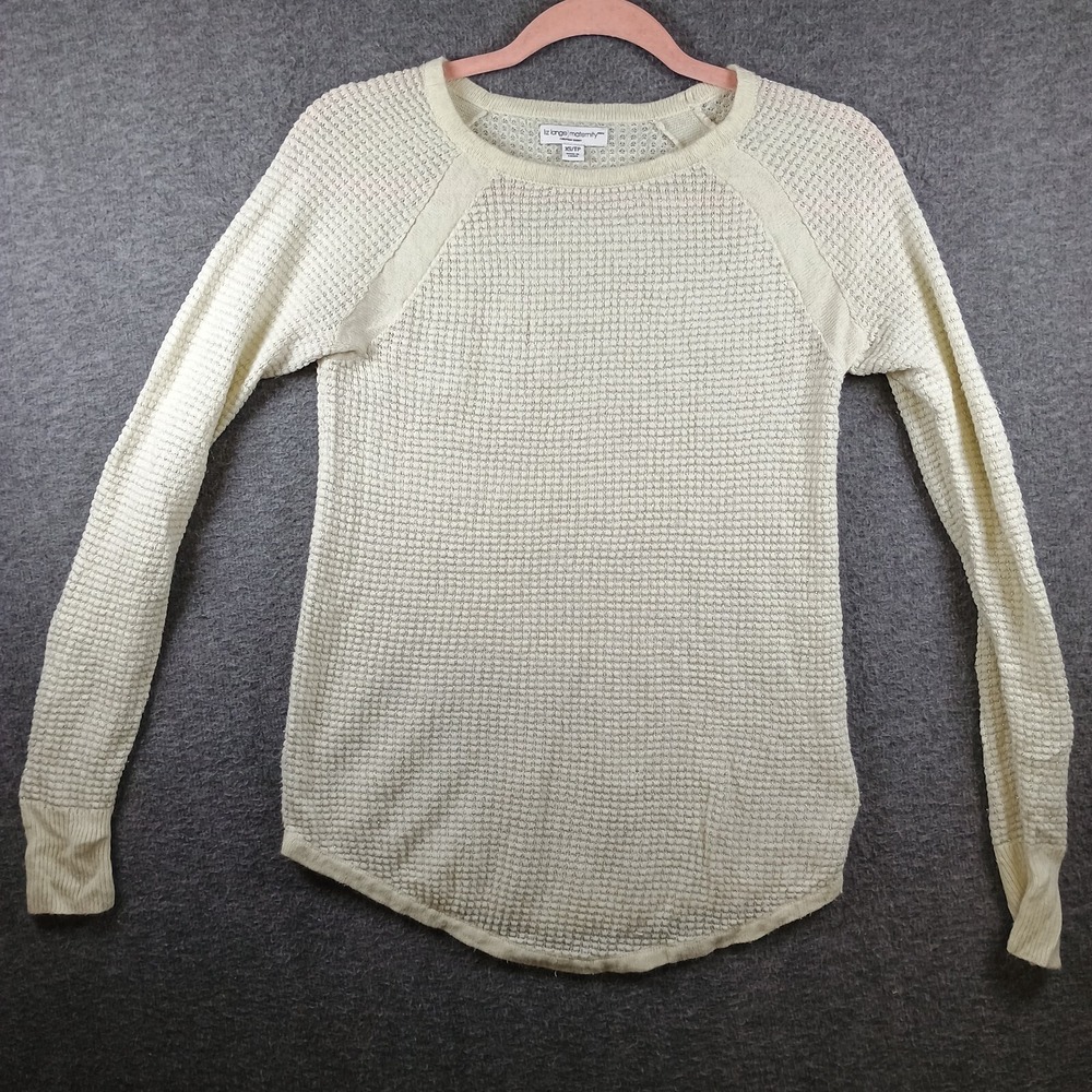 Liz Lange Maternity Shirt Womens‎ S Waffle Open Knit Lightweight Stretch Beige